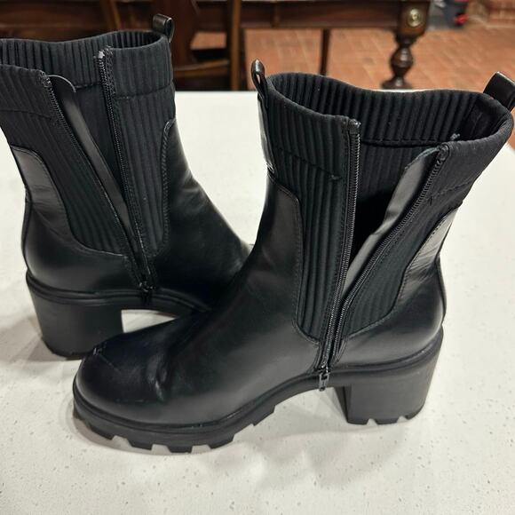 A New Day Natasha Lug Sole Sock Ankle Boot Side Zip Mid Calf Block heel Black 10 - Picture 5 of 11